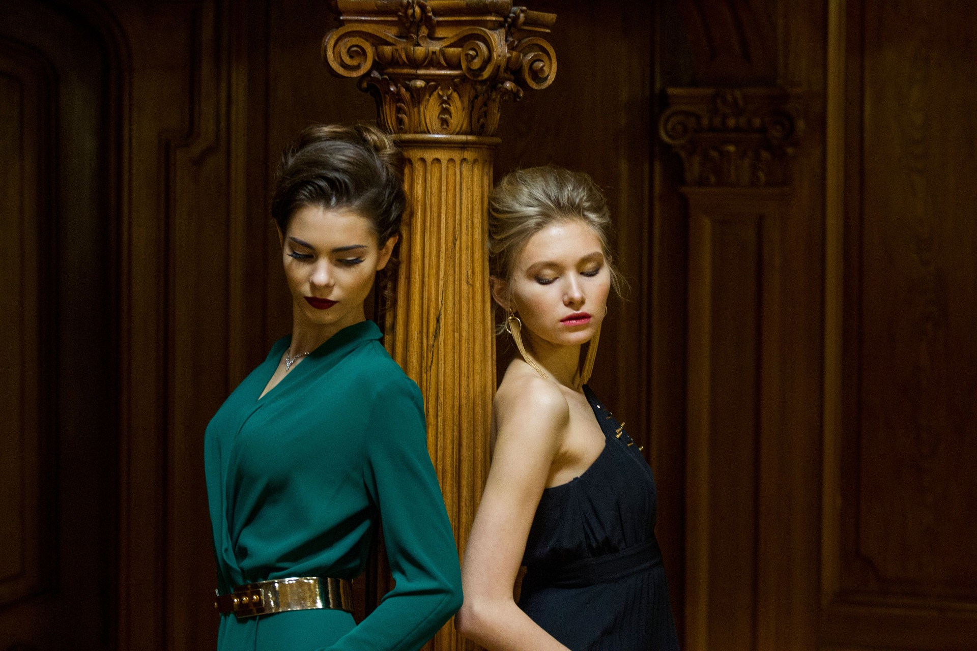 Young ukranian female models at historical building in  lviv ukraine